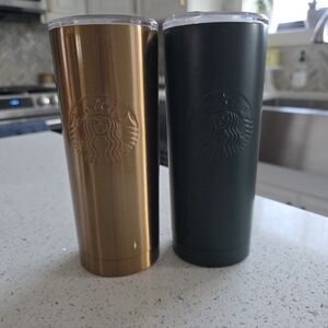 Starbucks Metallic Gold and Deep Green Tumblers